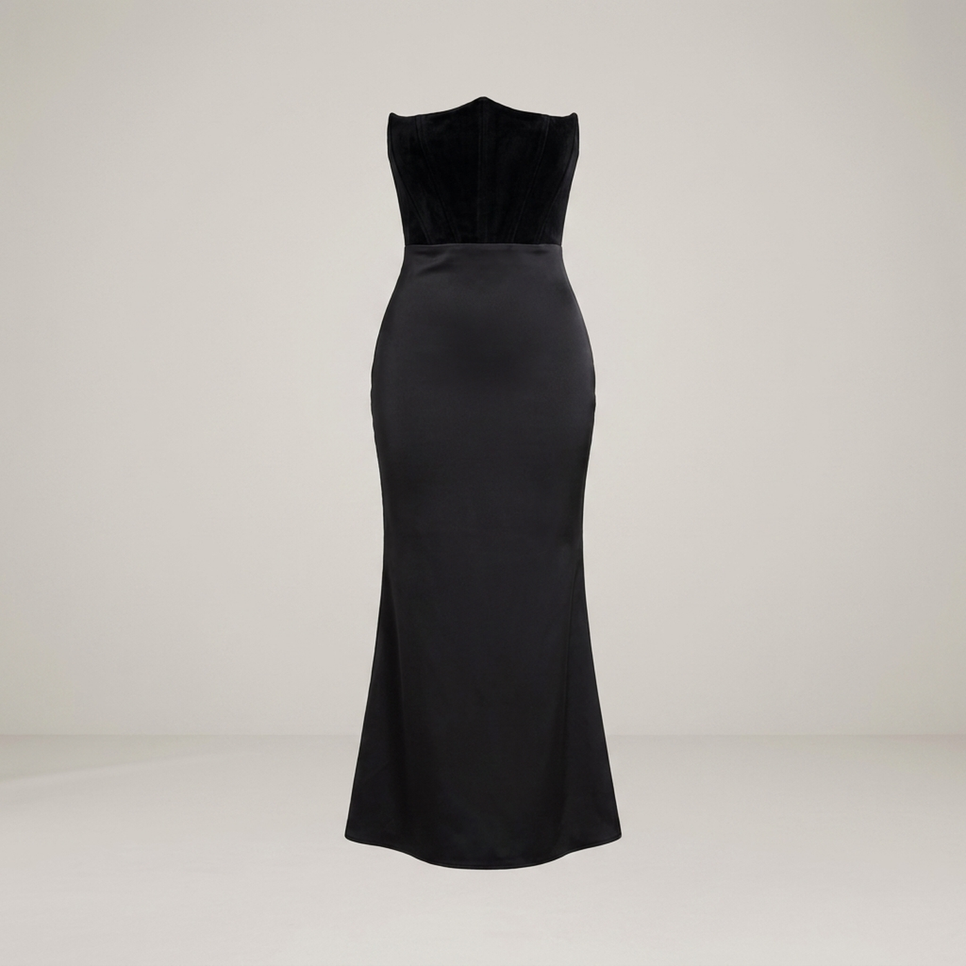 PLUXSTYLE::numise::strapless-corset-maxi-dress::pack-black