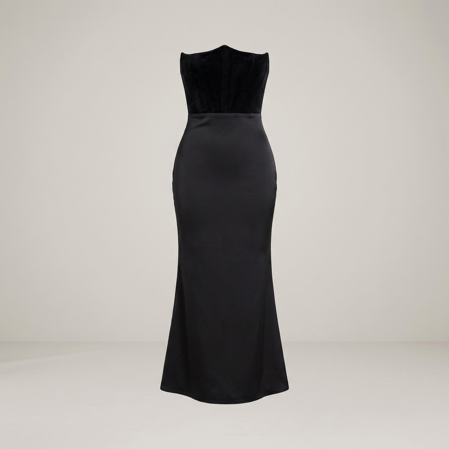 PLUXSTYLE::numise::strapless-corset-maxi-dress::pack-black