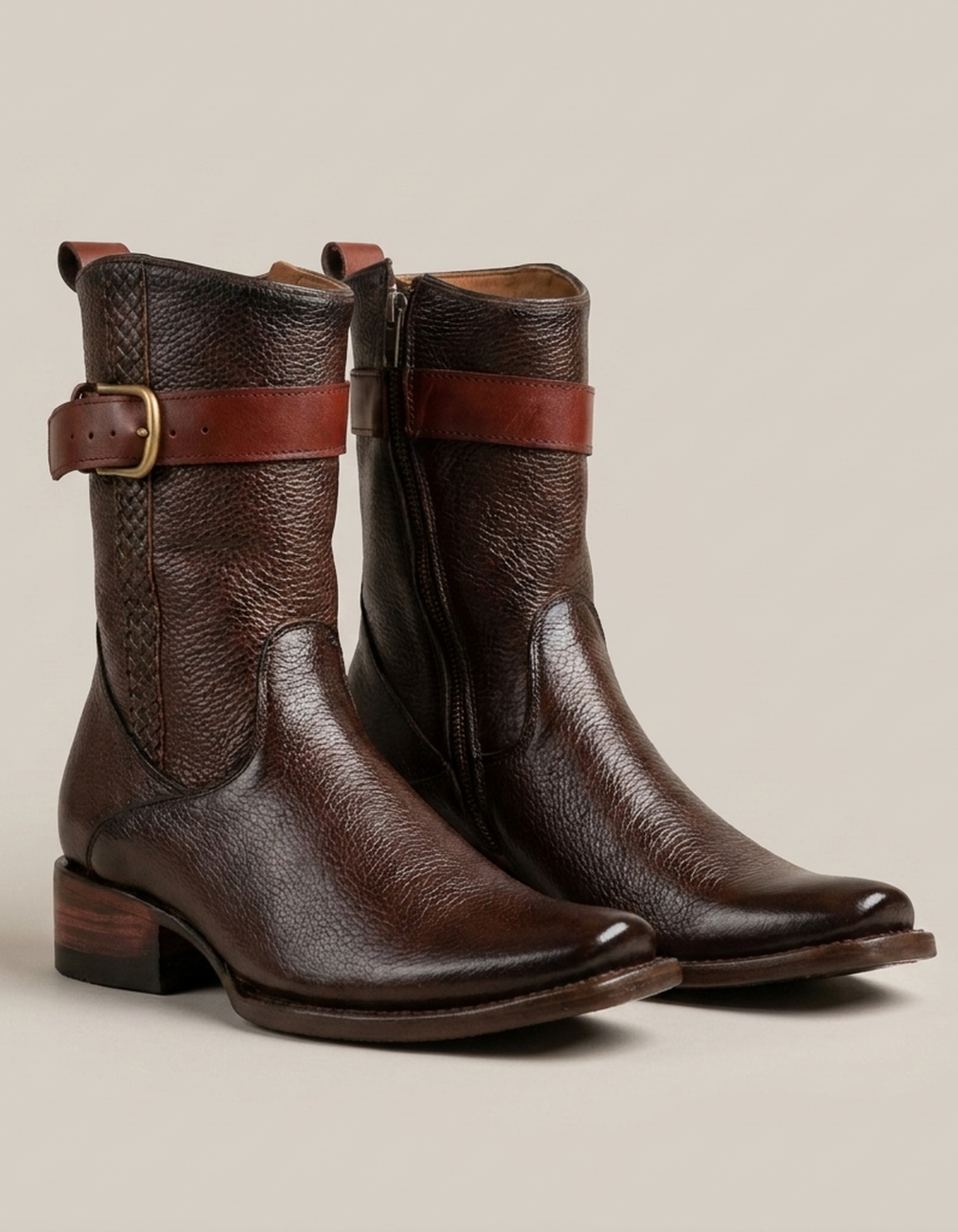 PLUXSTYLE::numise::mens-polished-dark-brown-boots::pack-dark-brown