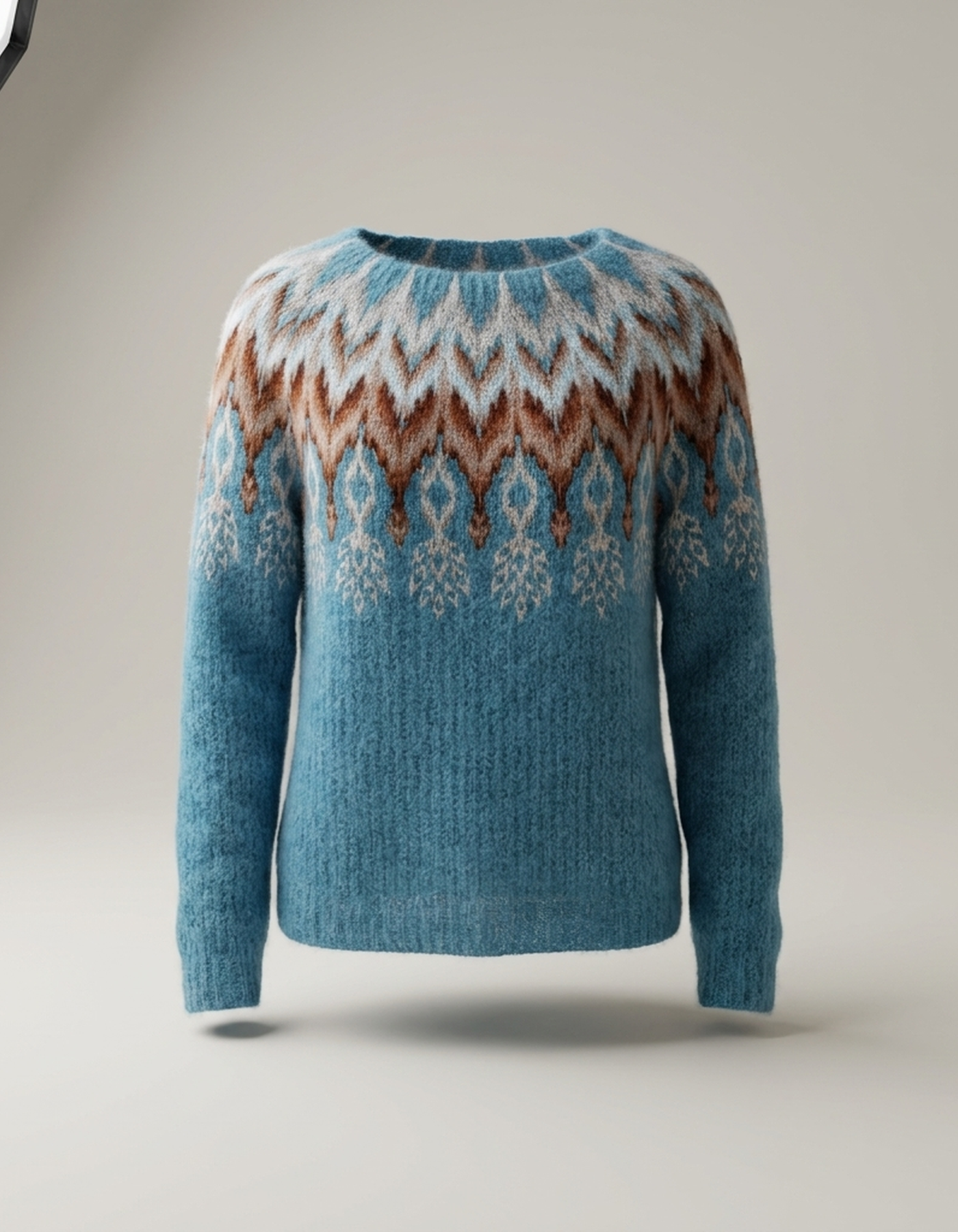 PLUXSTYLE::numise::fair-isle-crewneck-sweater::pack-blue-feather-print