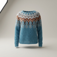PLUXSTYLE::numise::fair-isle-crewneck-sweater::pack-blue-feather-print