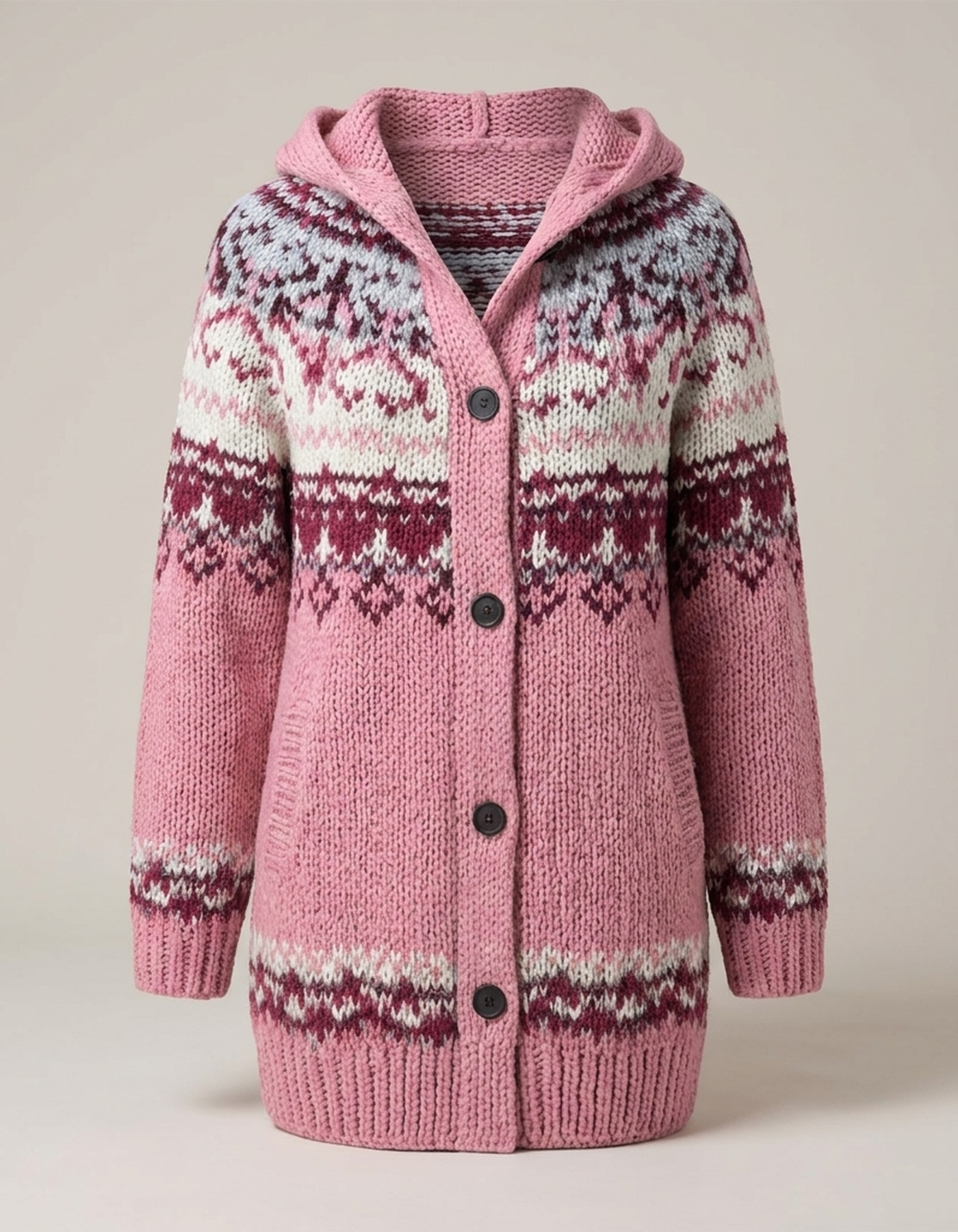 PLUXSTYLE::numise::fair-isle-hooded-table::pack-pink
