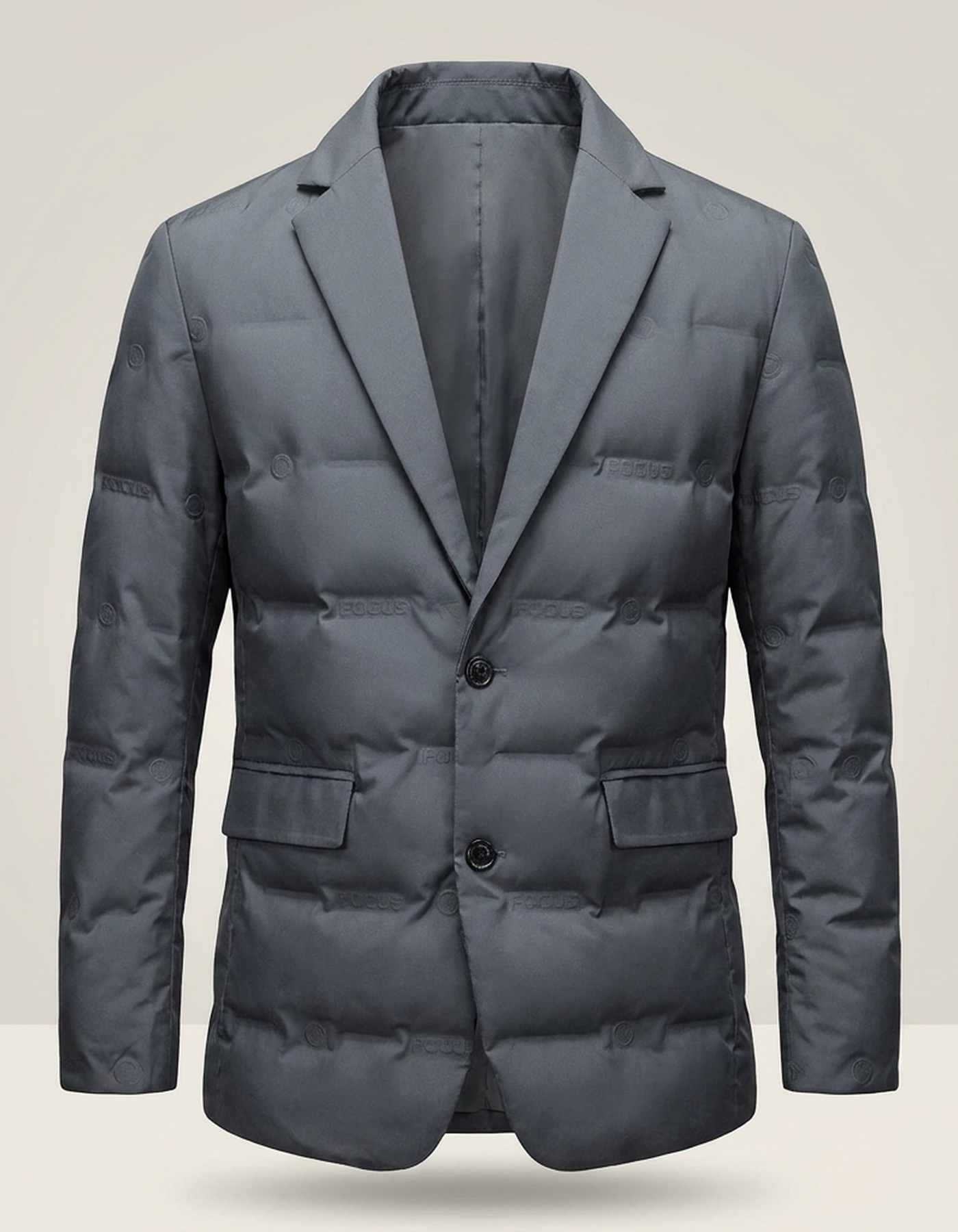 PLUXSTYLE::numise::mens-notch-lapel-puffer-parka::pack-grey