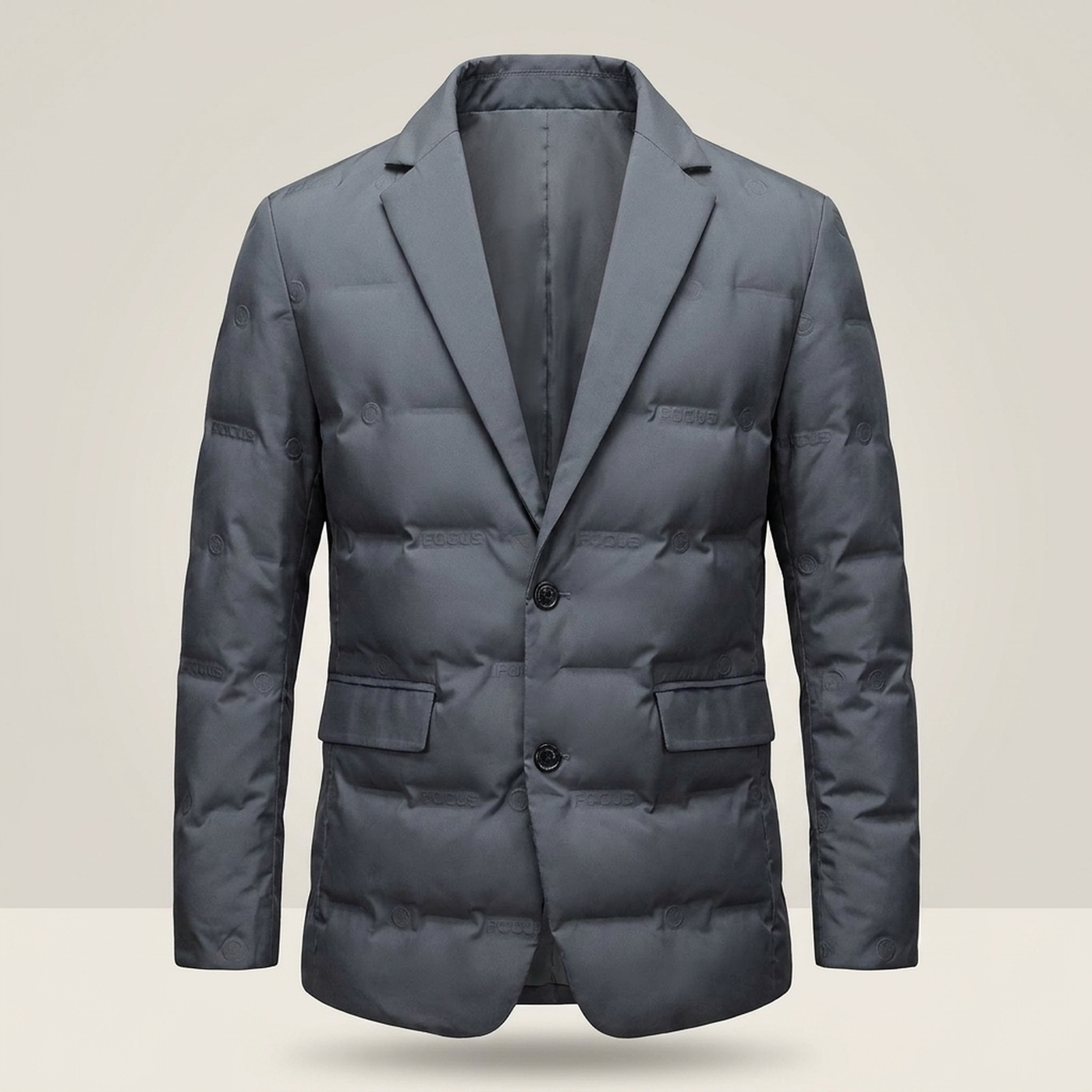 PLUXSTYLE::numise::mens-notch-lapel-puffer-parka::pack-grey