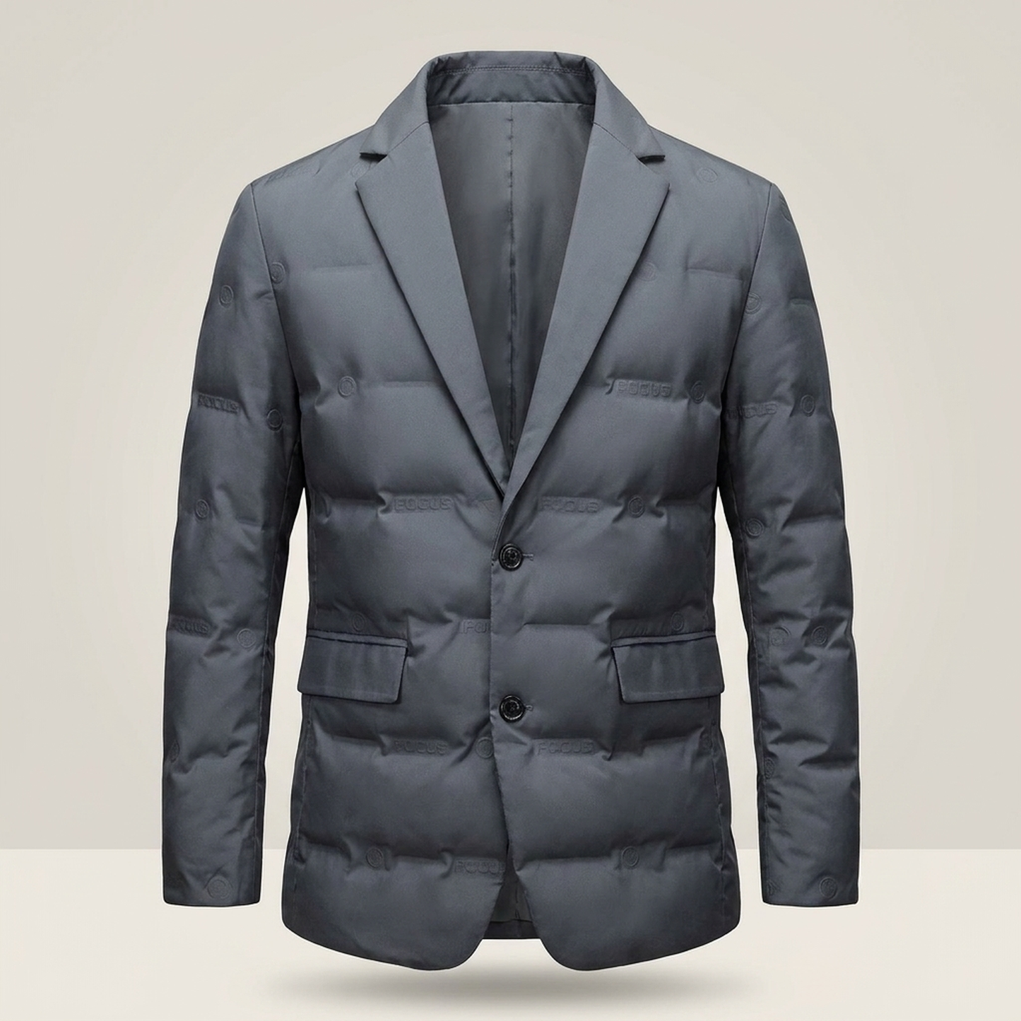 PLUXSTYLE::numise::mens-notch-lapel-puffer-parka::pack-grey