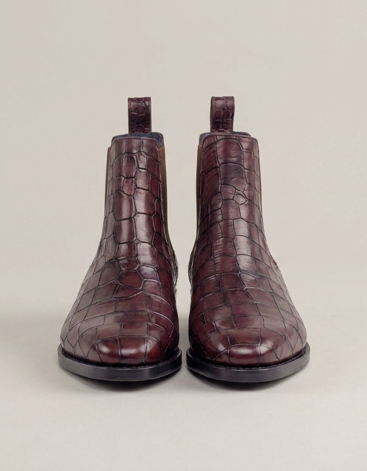 PLUXSTYLE::numise::mens-alligator-print-chelsea-boots::pack-burgundy