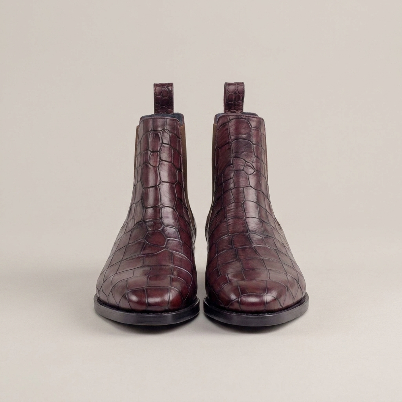 PLUXSTYLE::numise::mens-alligator-print-chelsea-boots::pack-burgundy