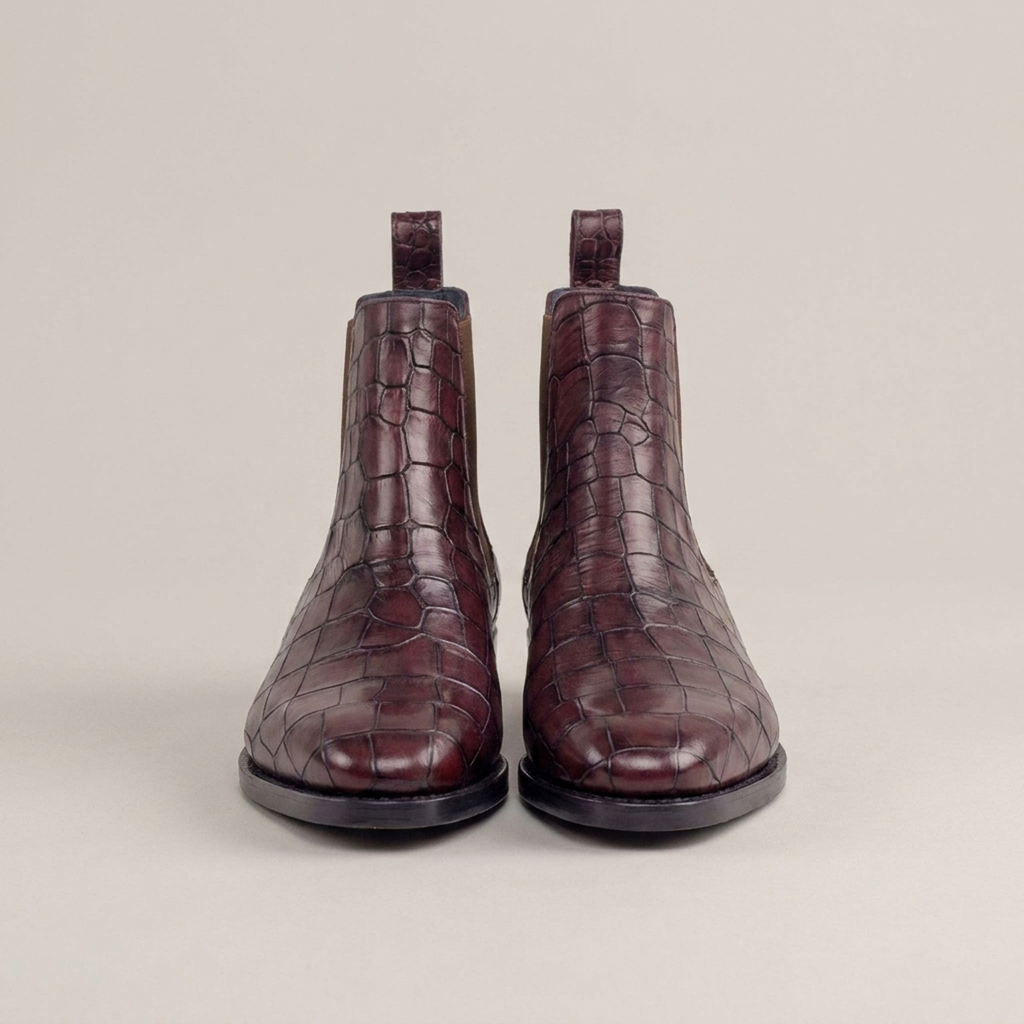 PLUXSTYLE::numise::mens-alligator-print-chelsea-boots::pack-burgundy