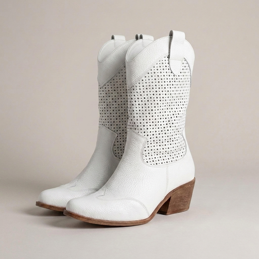 PLUXSTYLE::numise::supportive-mid-calf-cowboy-boots::closeup-detail