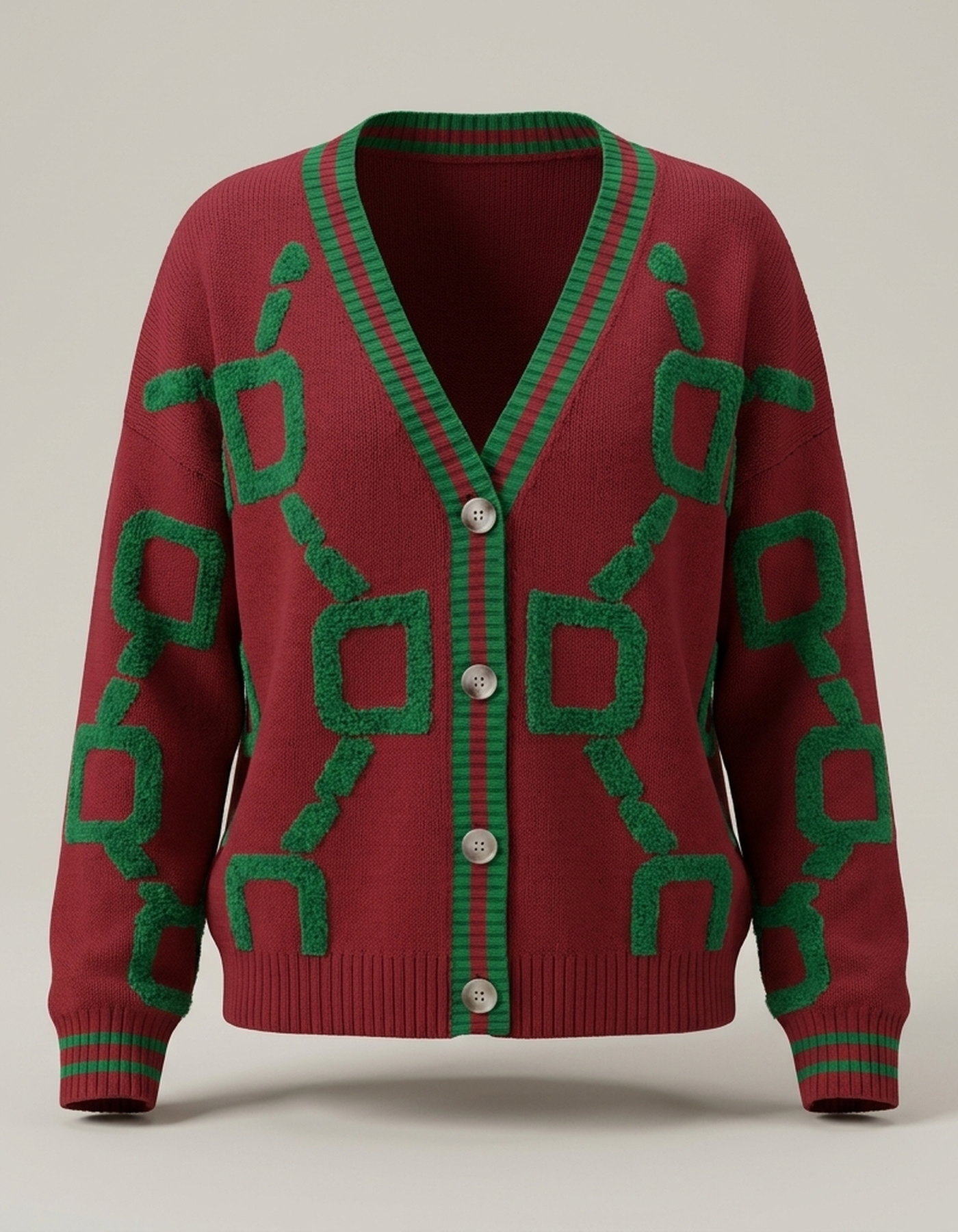 PLUXSTYLE::numise::geometric-v-neck-cardigan::pack-burgundy