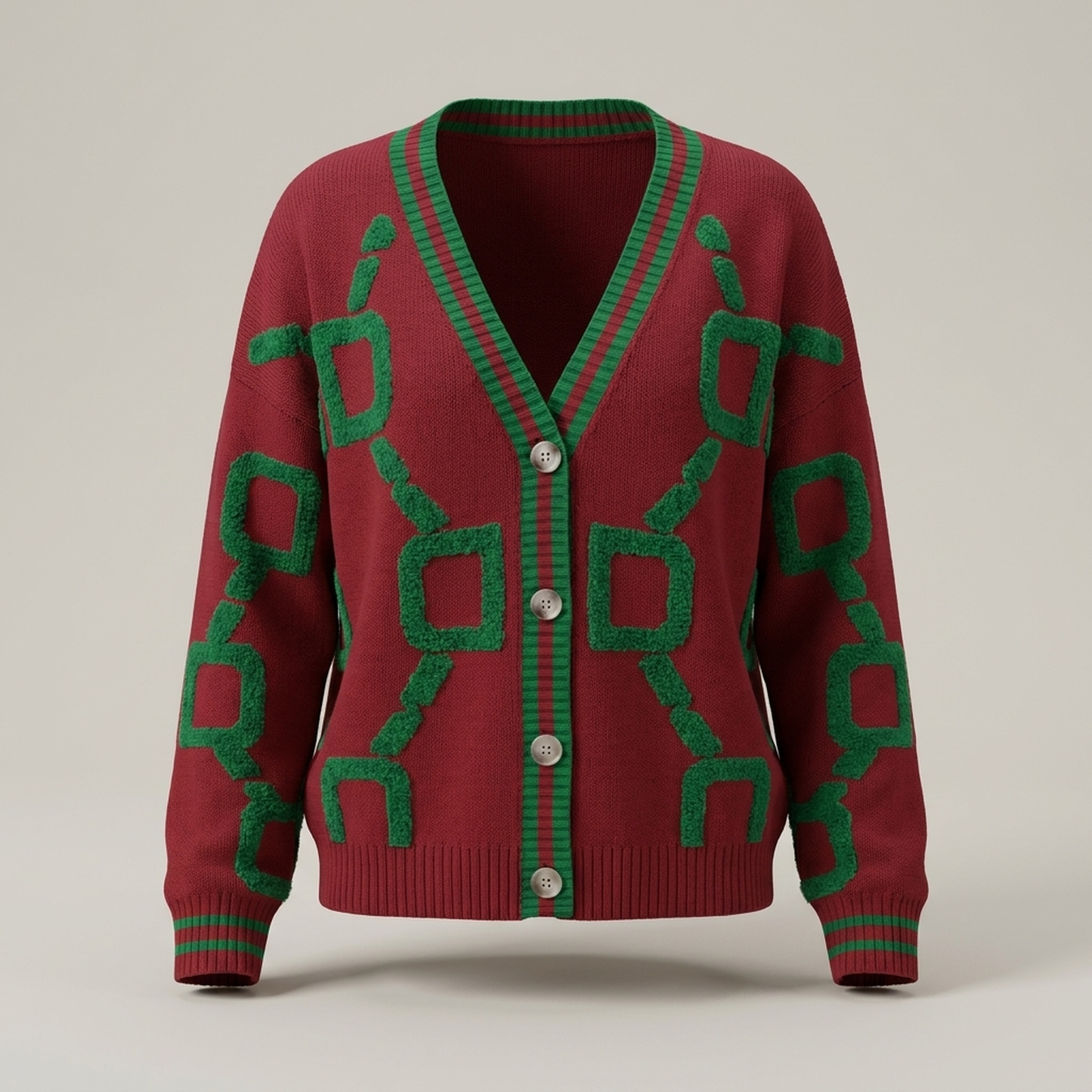 PLUXSTYLE::numise::geometric-v-neck-cardigan::pack-burgundy