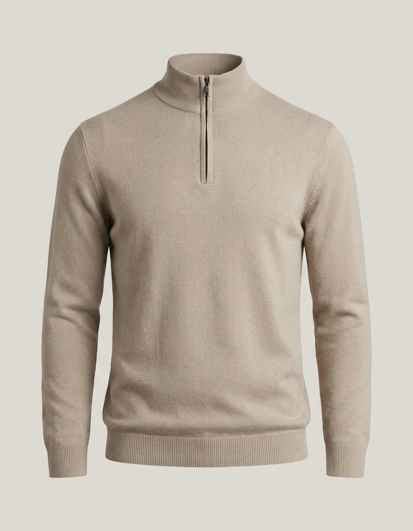 PLUXSTYLE::numise::mens-high-neck-half-zip-sweater::pack-beige