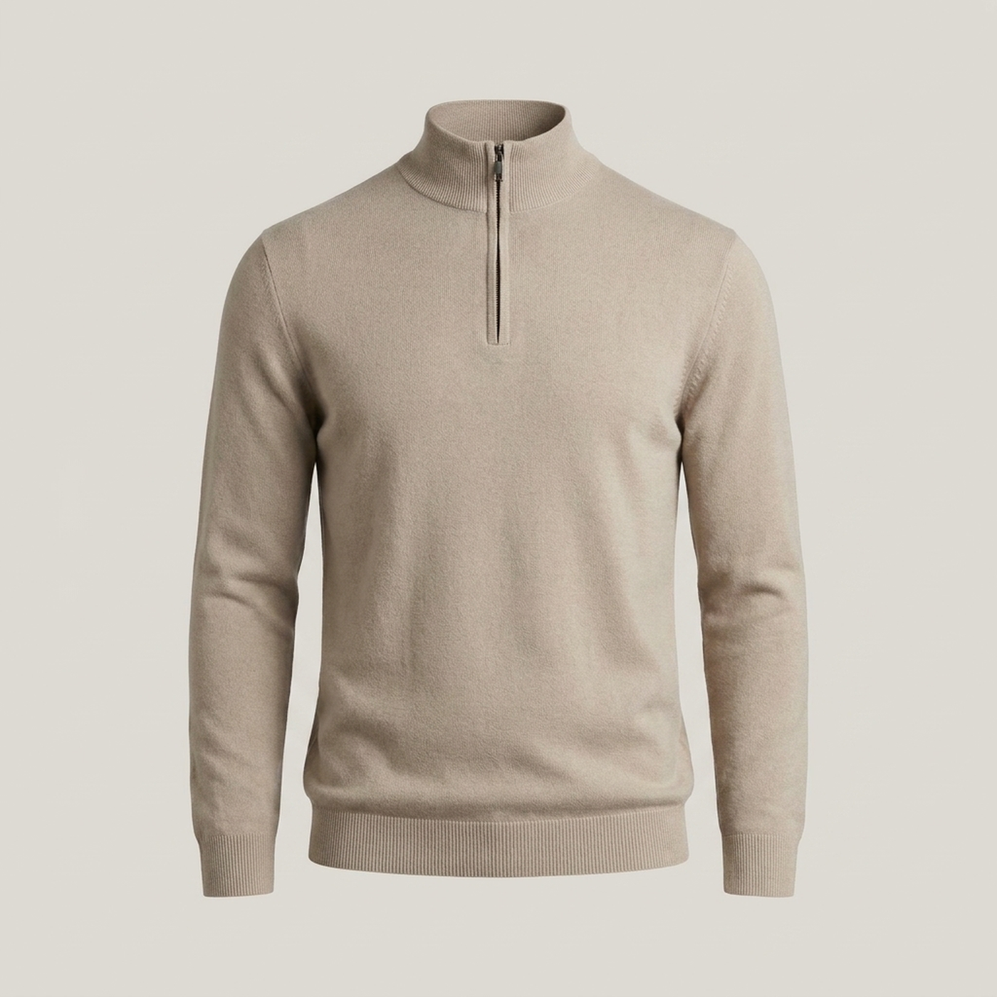 PLUXSTYLE::numise::mens-high-neck-half-zip-sweater::pack-beige