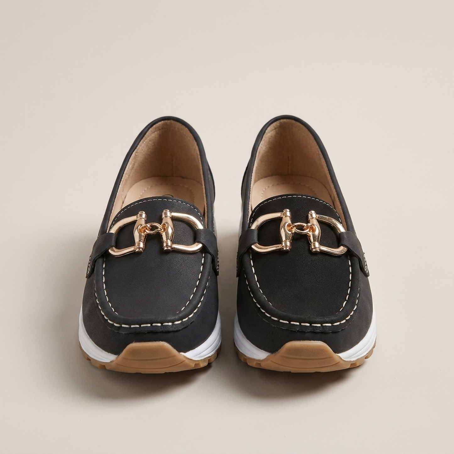 PLUXSTYLE::numise::ava-gold-buckle-comfort-loafers::pack-black