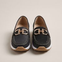PLUXSTYLE::numise::ava-gold-buckle-comfort-loafers::pack-black