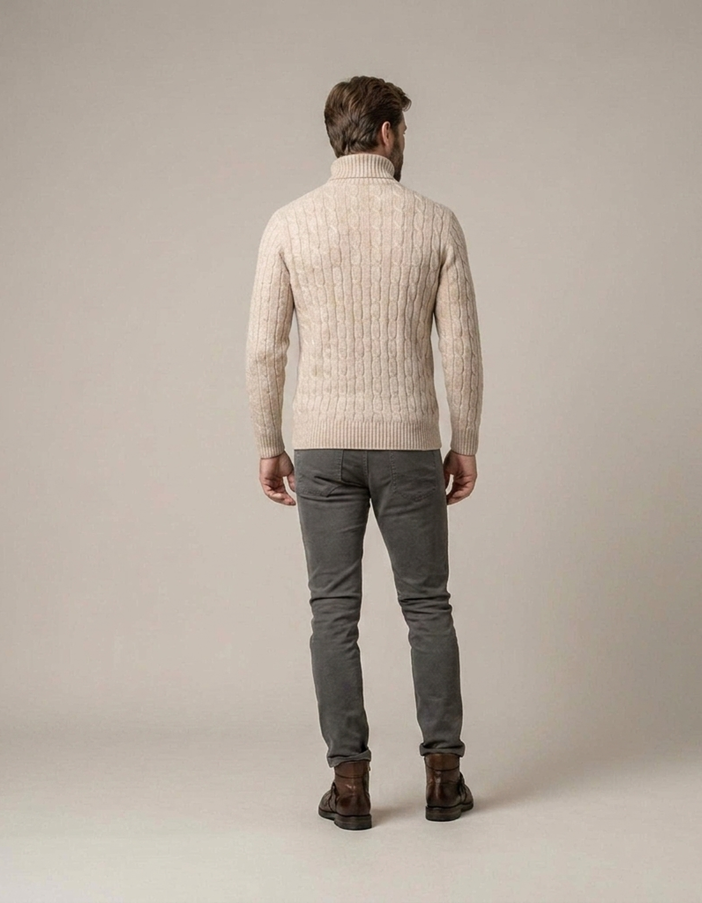 PLUXSTYLE::numise::mens-cable-turtleneck-sweater::back