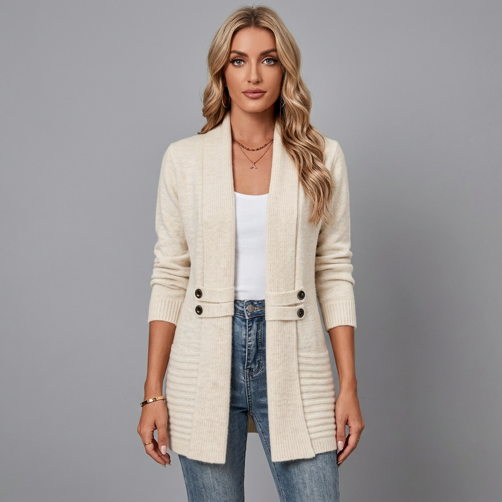 Addison | Damen-Longline-Strickjacke mit Knöpfen