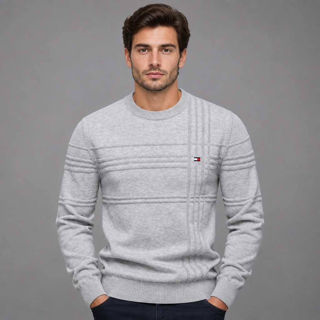 Men’s Textured Stripe Crew-Neck Sweater