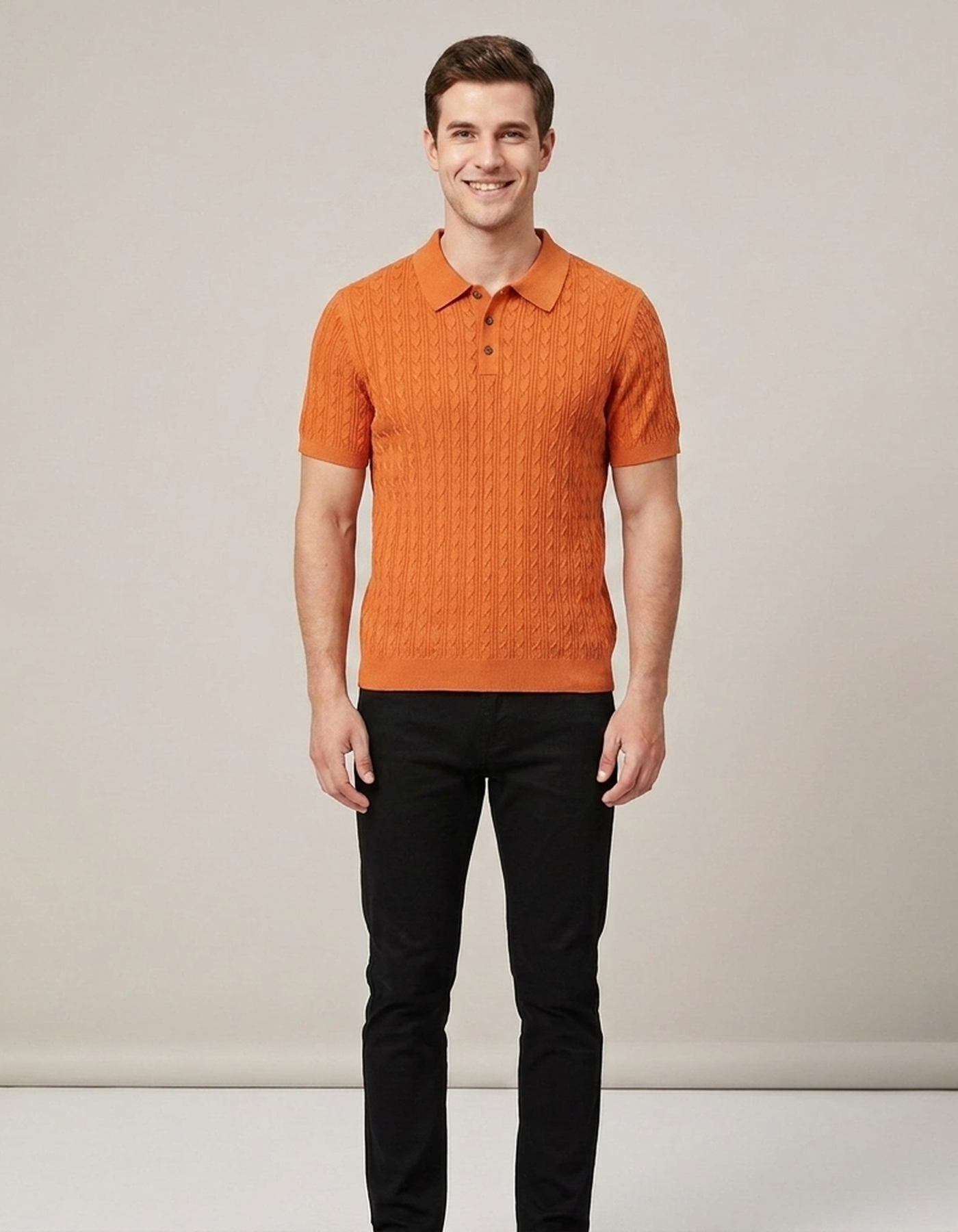 PLUXSTYLE::numise::mens-cable-texture-polo-top::front