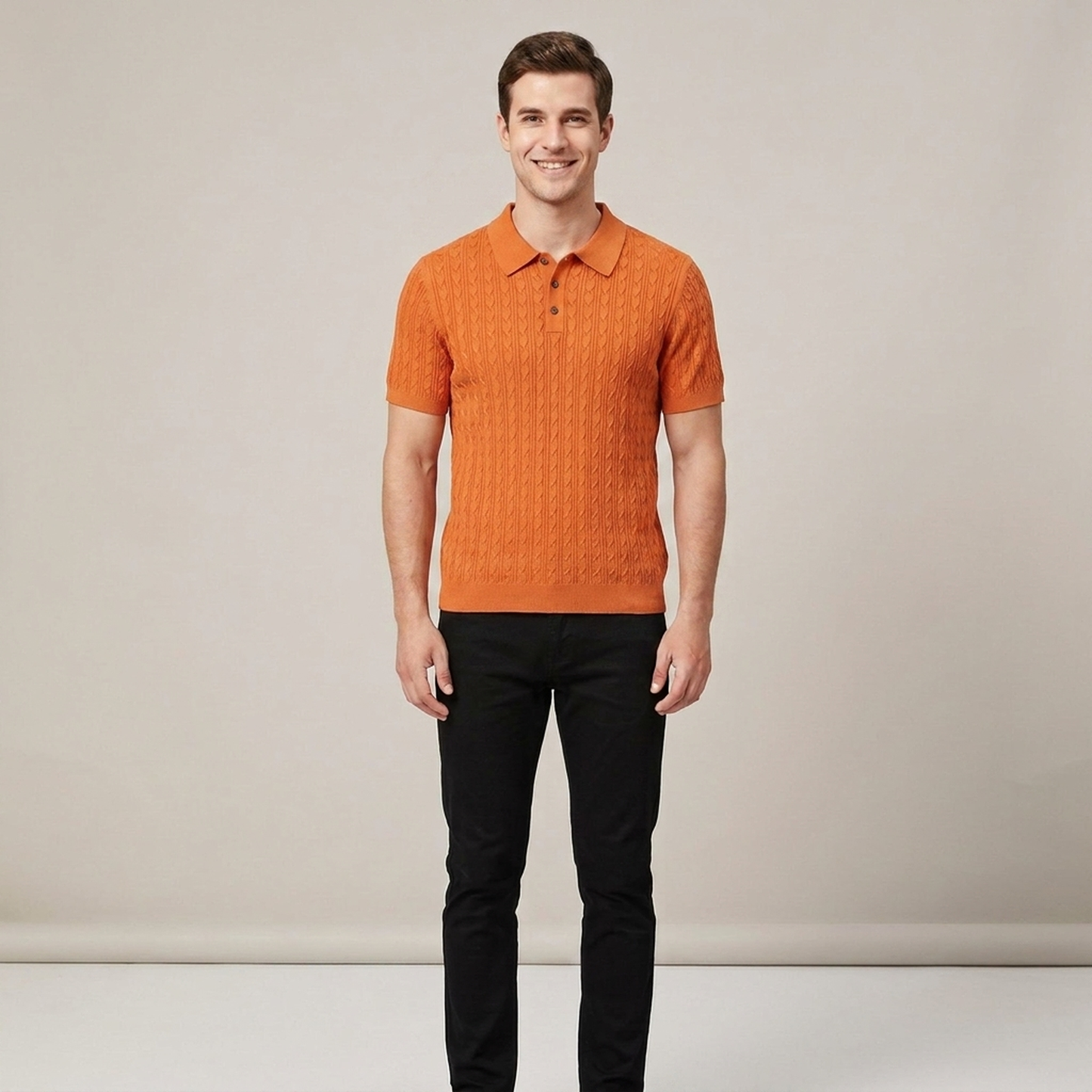 PLUXSTYLE::numise::mens-cable-texture-polo-top::front