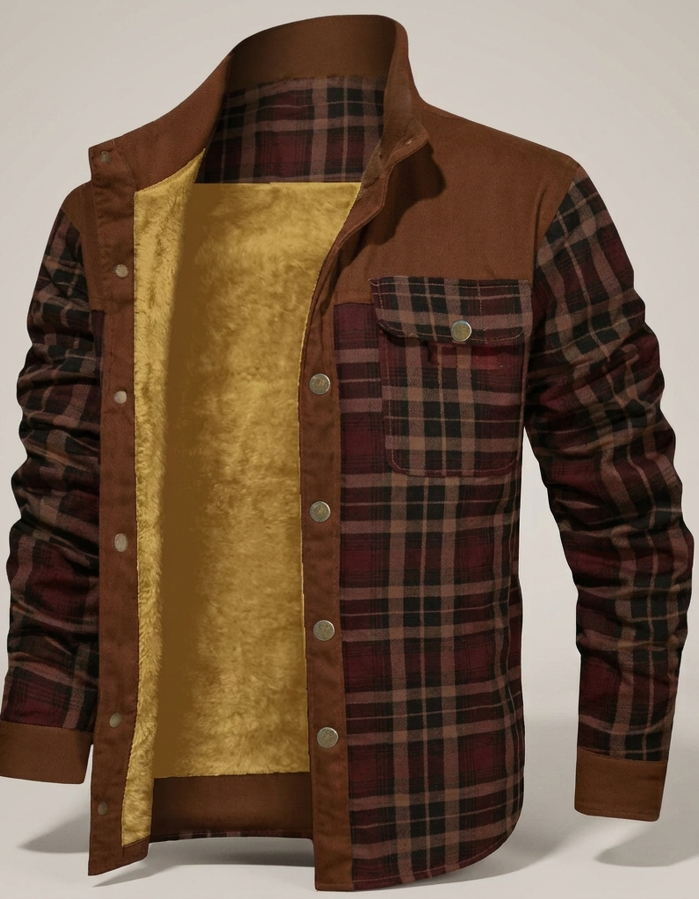 PLUXSTYLE::numise::mens-plaid-hooded-parka::pack-wine-red