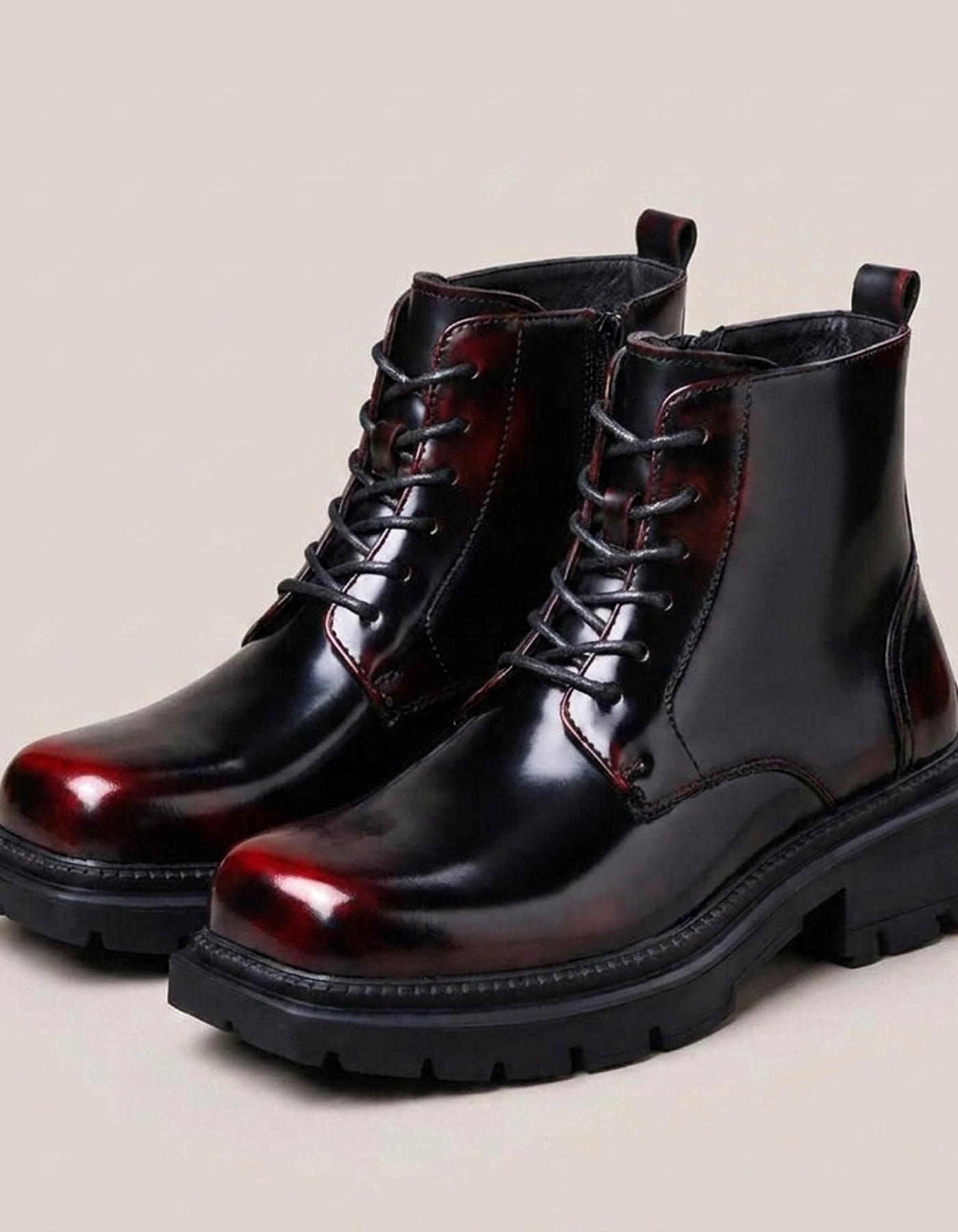 PLUXSTYLE::numise::adrian-polished-dress-boots::closeup-detail