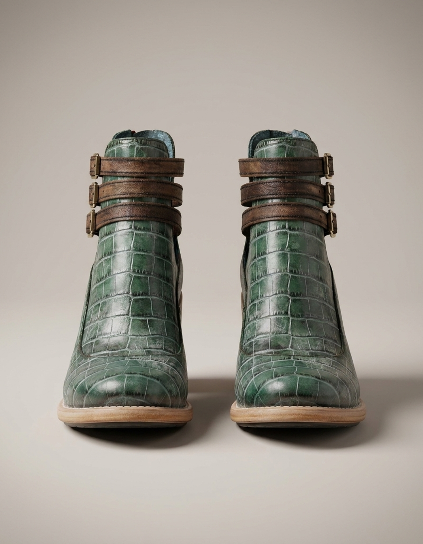 PLUXSTYLE::numise::graceful-comfort-ankle-boots::pack-green-snake-print