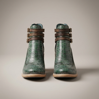 PLUXSTYLE::numise::graceful-comfort-ankle-boots::pack-green-snake-print