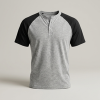 PLUXSTYLE::numise::acid-wash-henley-top::pack-light-grey