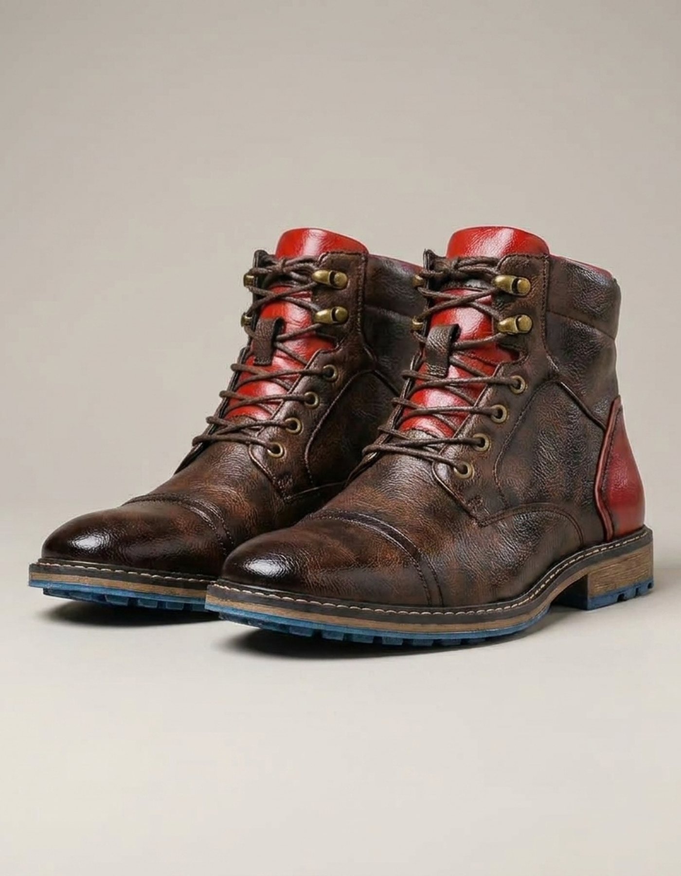 PLUXSTYLE::numise::two-tone-polished-ankle-boots::pack-reddish-brown