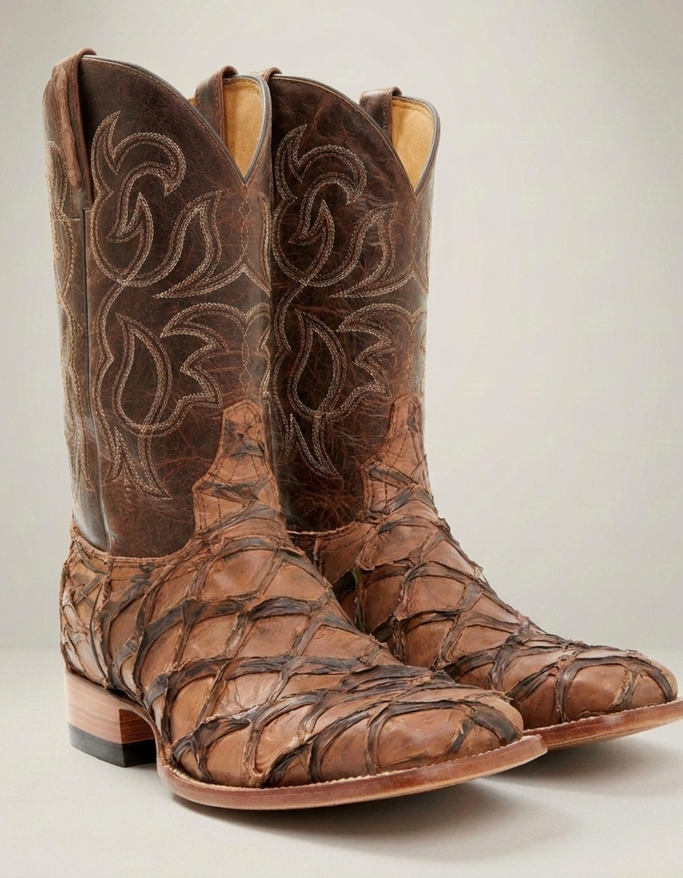 PLUXSTYLE::numise::mens-brown-exotic-boots::closeup-detail