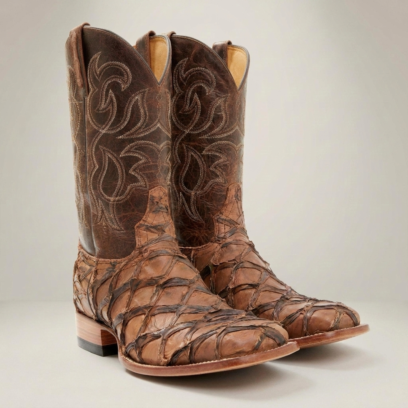 PLUXSTYLE::numise::mens-brown-exotic-boots::closeup-detail