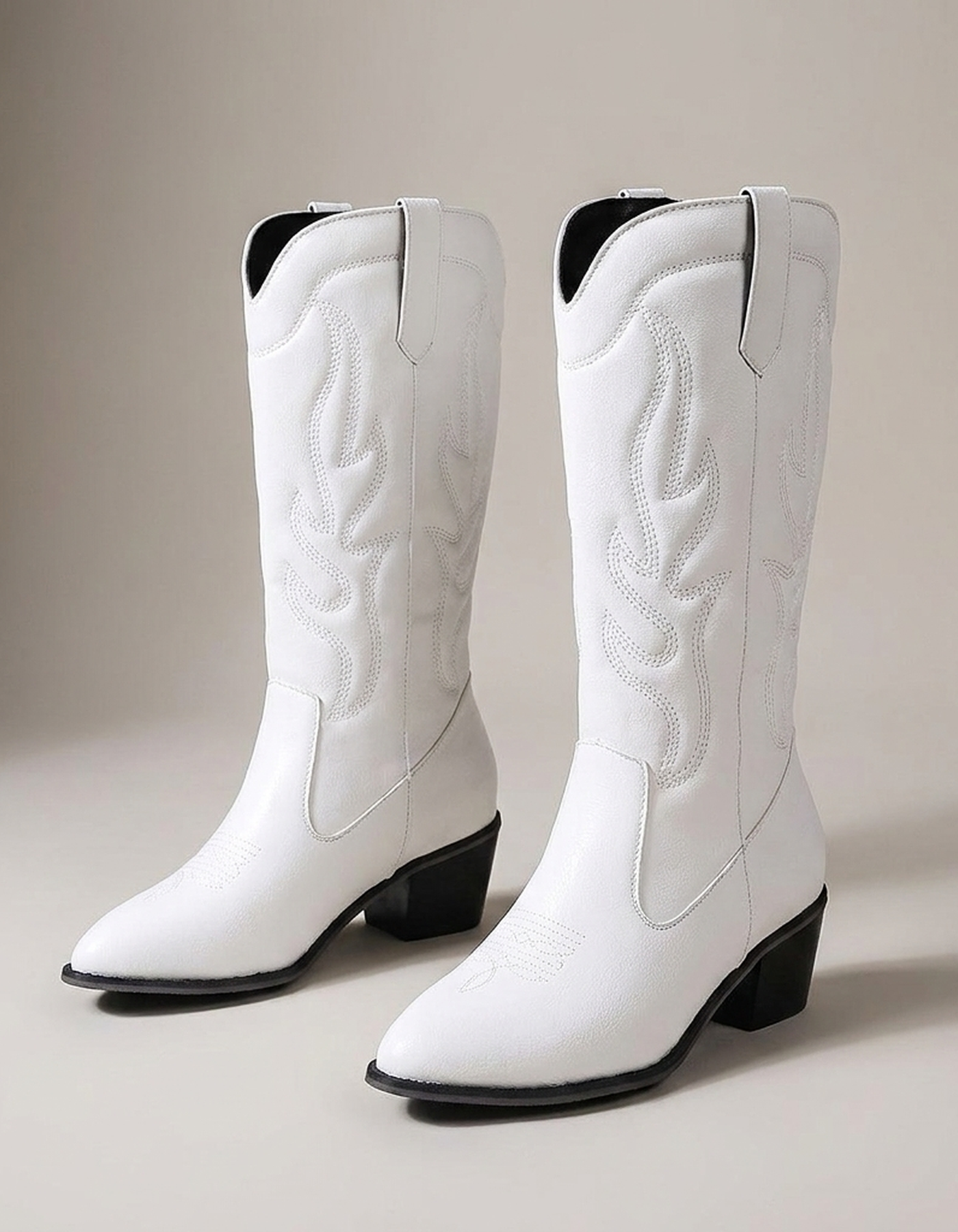 PLUXSTYLE::numise::womens-block-heel-cowboy-boots::pack-white