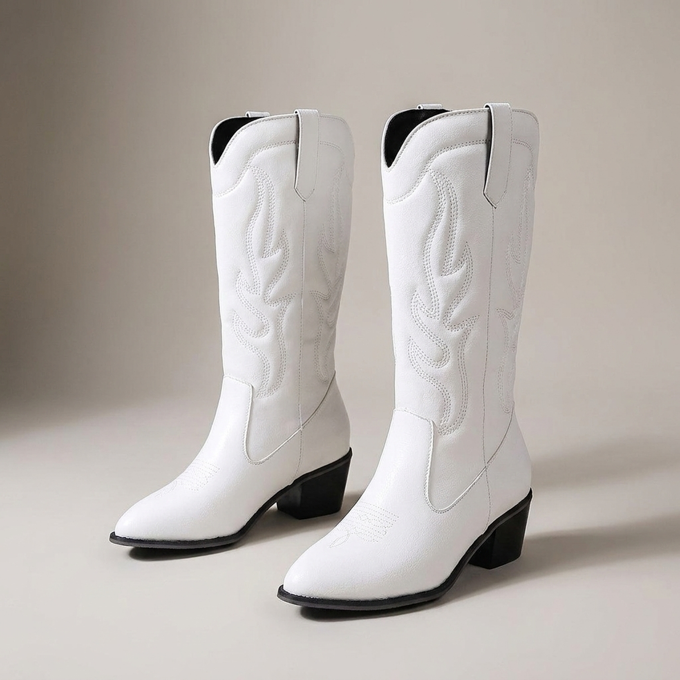 PLUXSTYLE::numise::womens-block-heel-cowboy-boots::pack-white