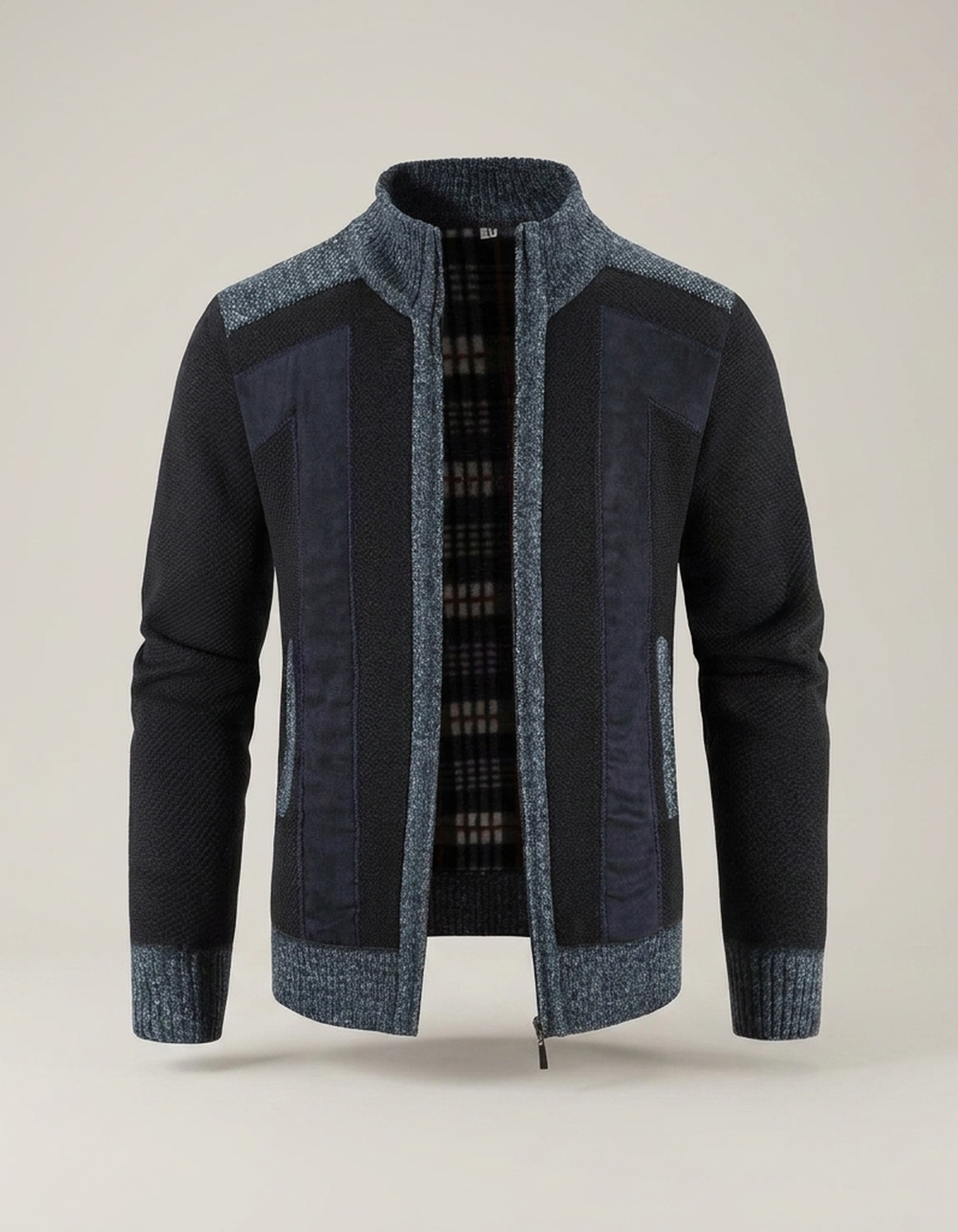 PLUXSTYLE::numise::andre-zip-front-cardigan::pack-navy-blue