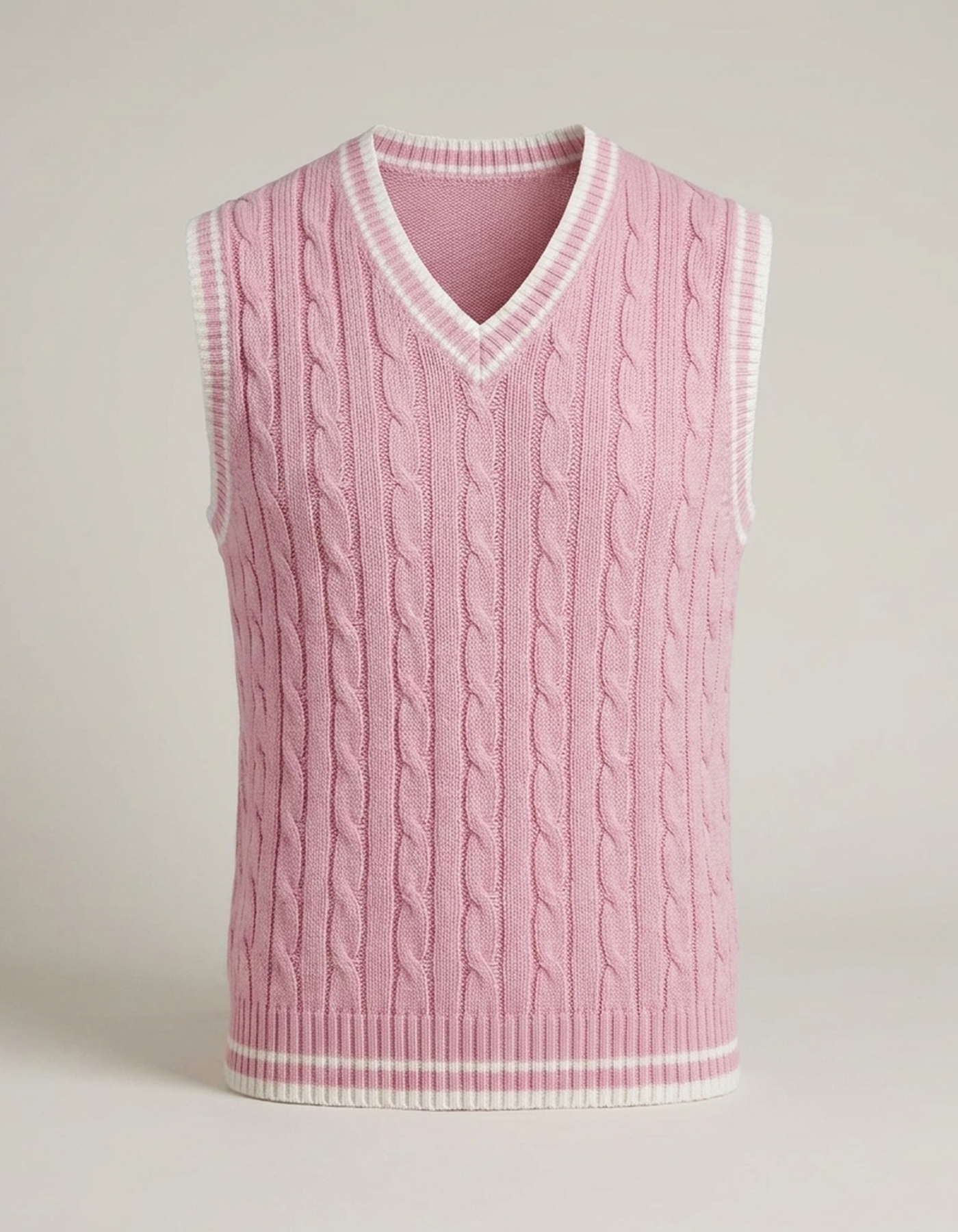 PLUXSTYLE::numise::cable-detail-v-neck-sweater-vest::pack-pink