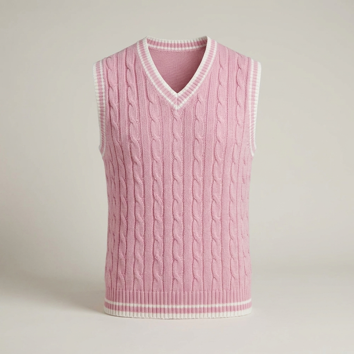 PLUXSTYLE::numise::cable-detail-v-neck-sweater-vest::pack-pink