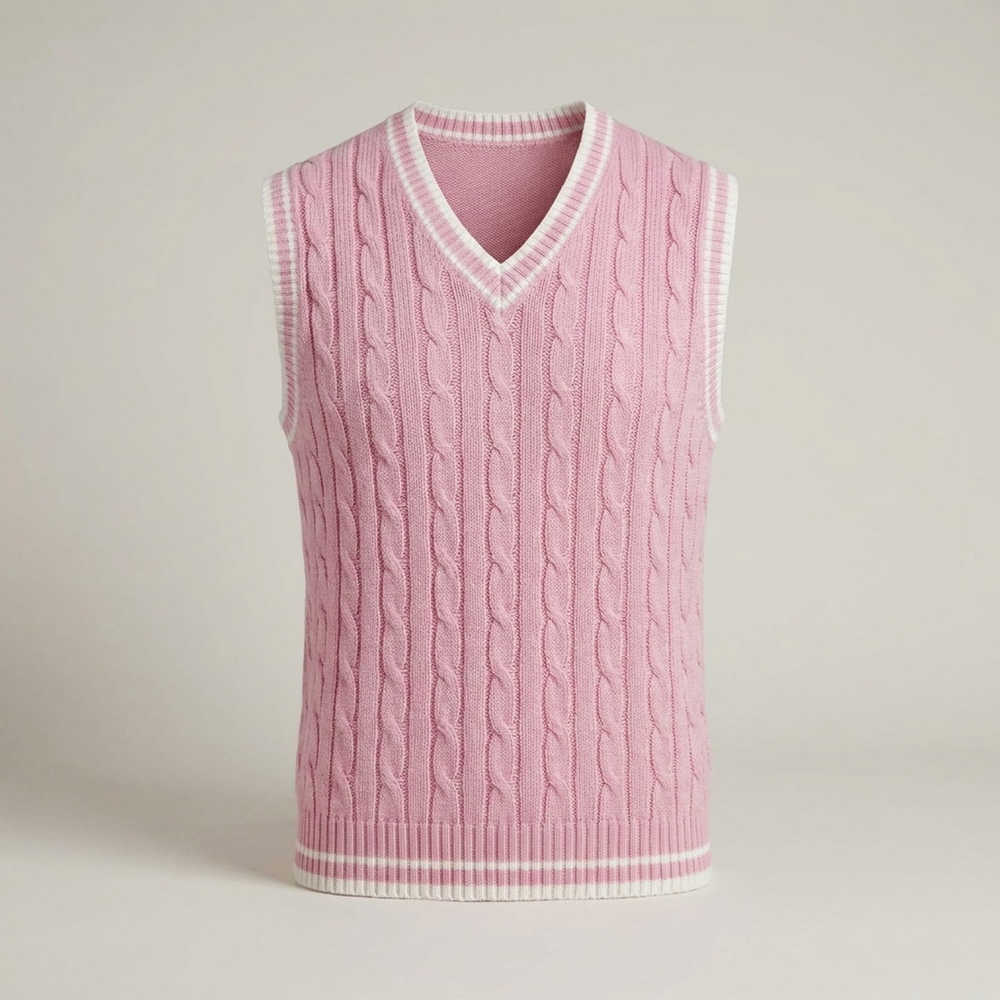 PLUXSTYLE::numise::cable-detail-v-neck-sweater-vest::pack-pink