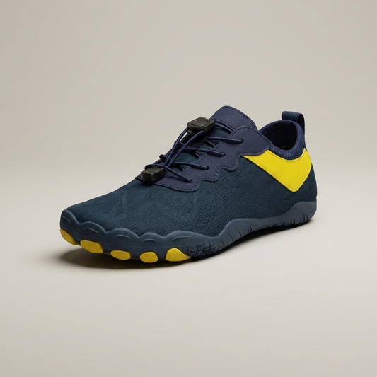 PLUXSTYLE::numise::mens-toggle-lace-barefoot-sneakers::closeup-hero