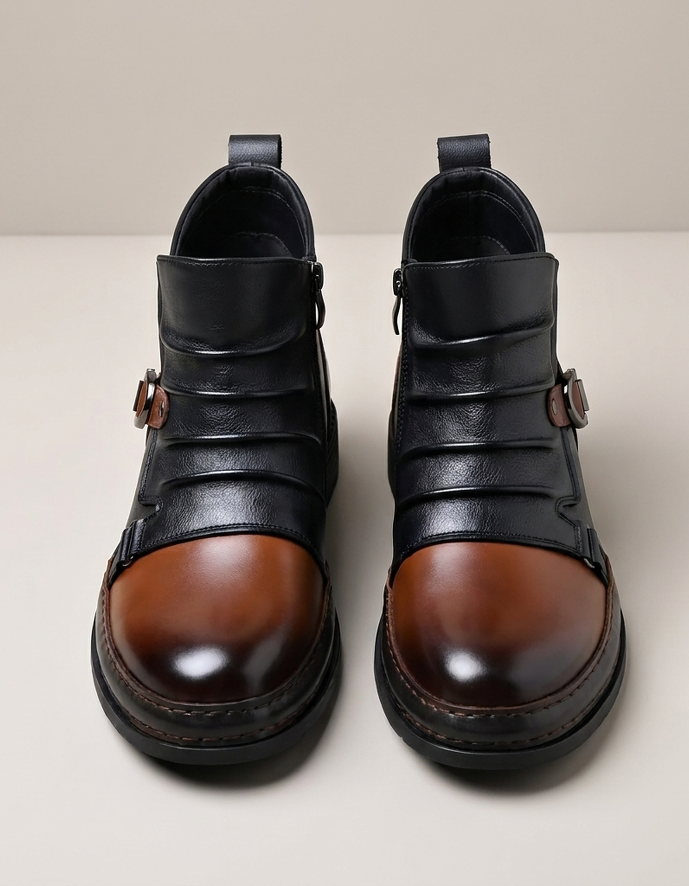PLUXSTYLE::numise::mens-side-zip-buckle-boots::pack-black