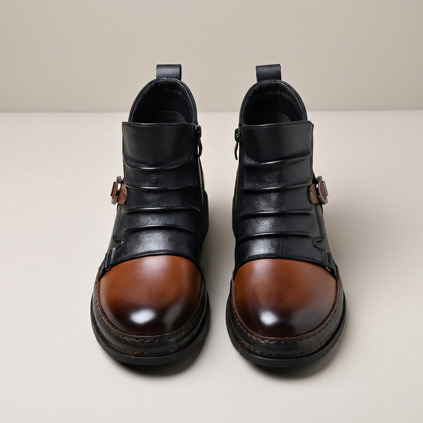 PLUXSTYLE::numise::mens-side-zip-buckle-boots::pack-black
