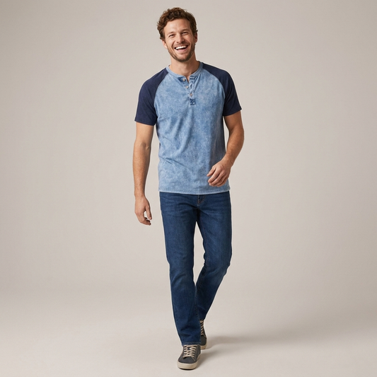 PLUXSTYLE::numise::acid-wash-henley-top::front