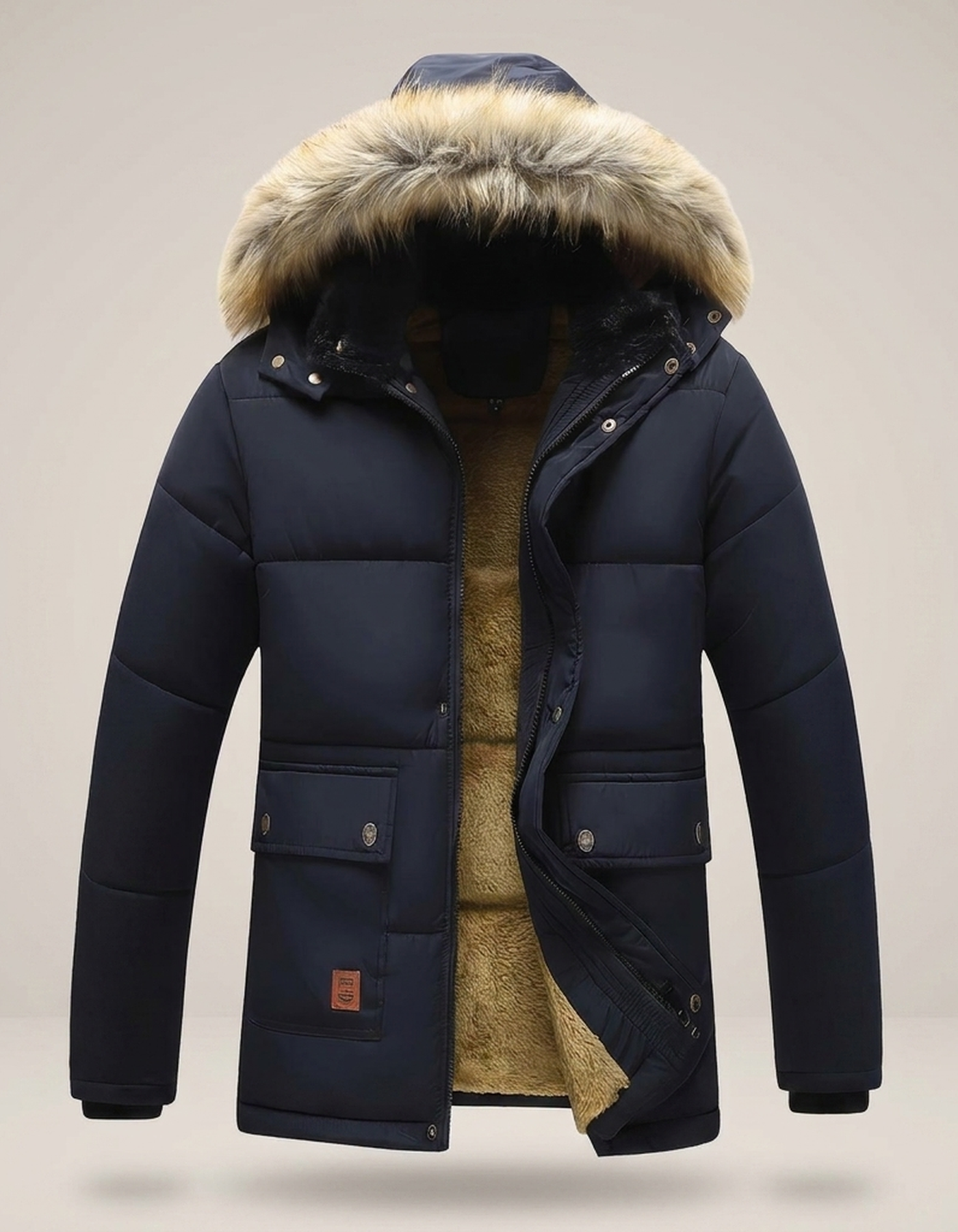 PLUXSTYLE::numise::mens-faux-fur-hood-parka::pack-navy-blue