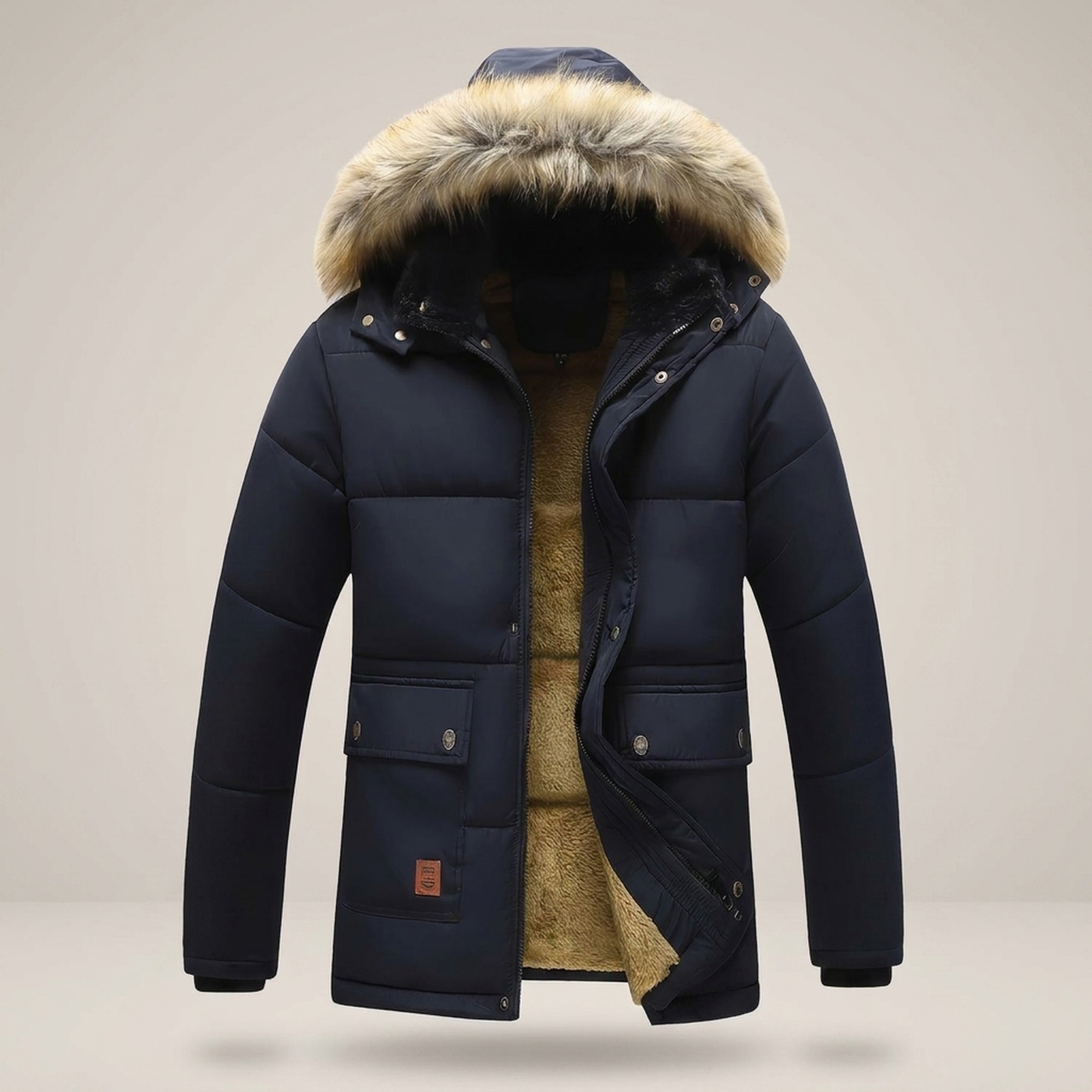 PLUXSTYLE::numise::mens-faux-fur-hood-parka::pack-navy-blue
