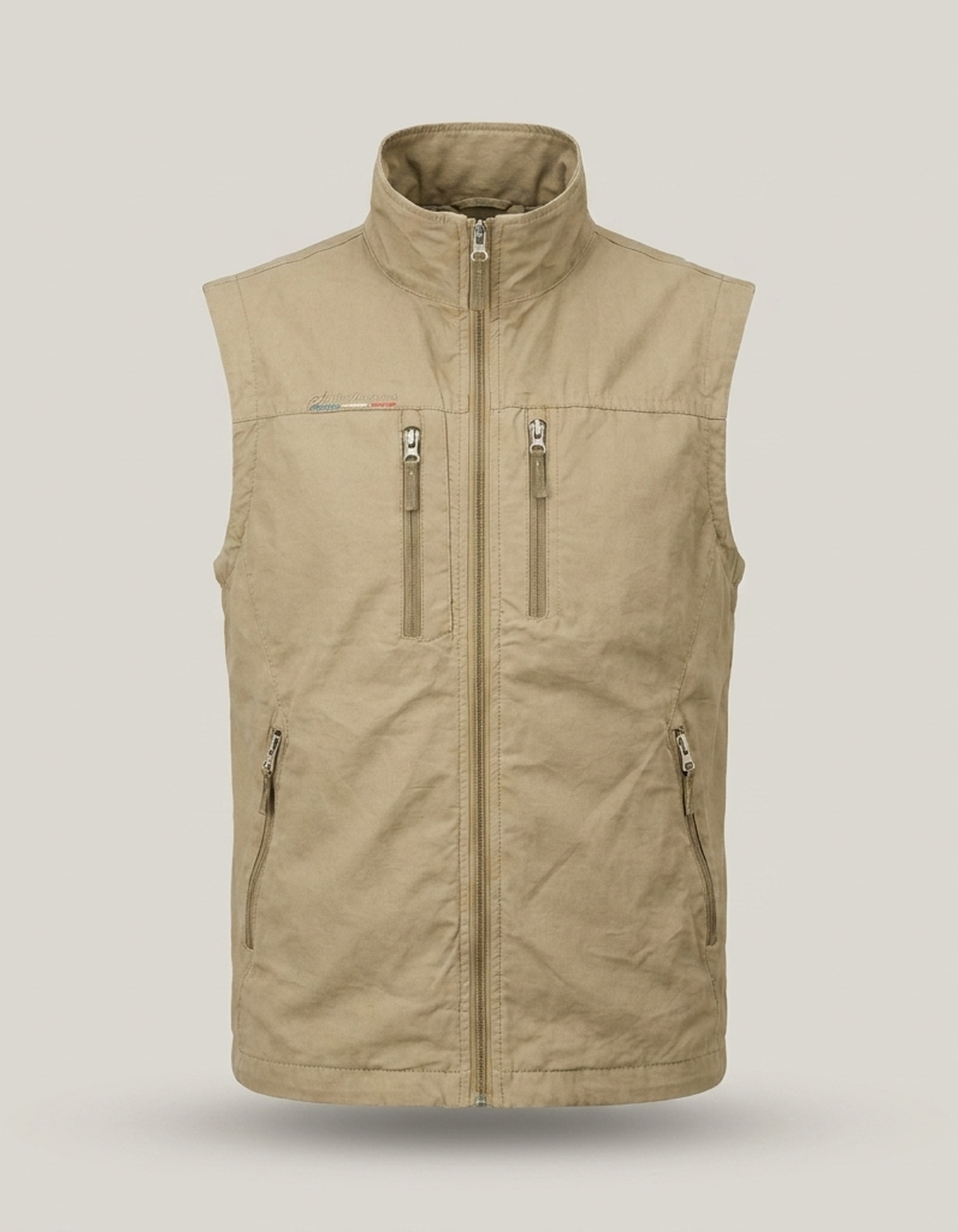 PLUXSTYLE::numise::mens-stand-collar-utility-vest::pack-khaki