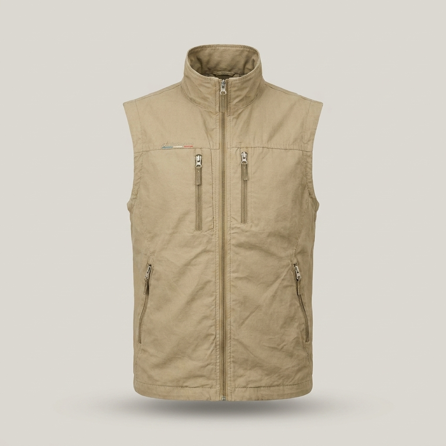 PLUXSTYLE::numise::mens-stand-collar-utility-vest::pack-khaki