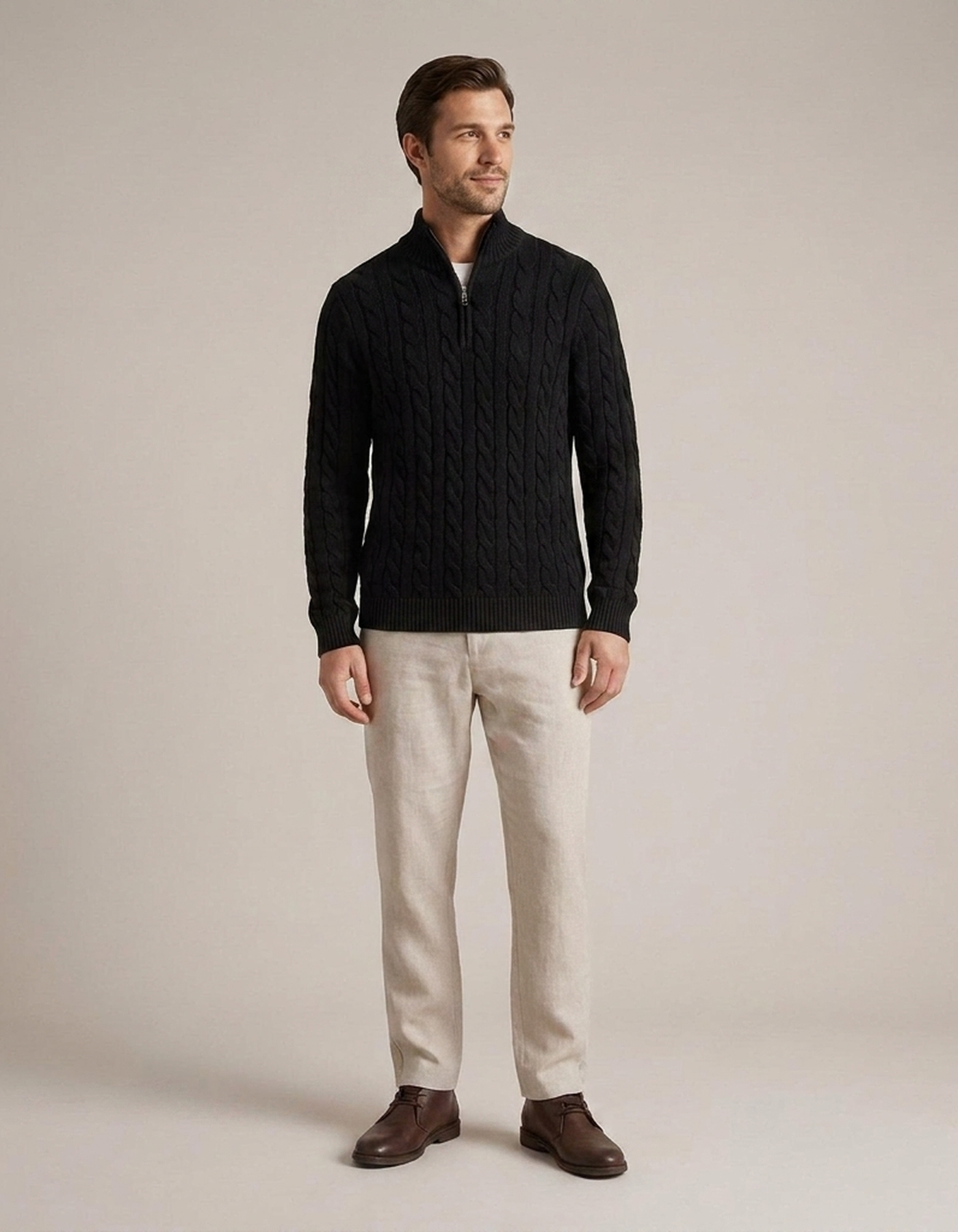 PLUXSTYLE::numise::mens-cable-zip-neck-sweater::front