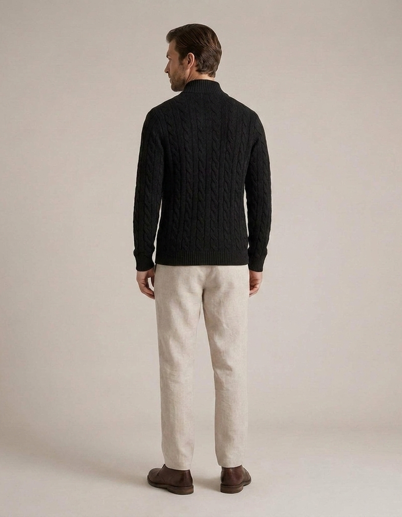 PLUXSTYLE::numise::mens-cable-zip-neck-sweater::back