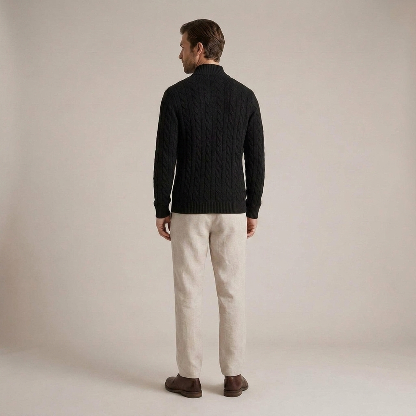 PLUXSTYLE::numise::mens-cable-zip-neck-sweater::back