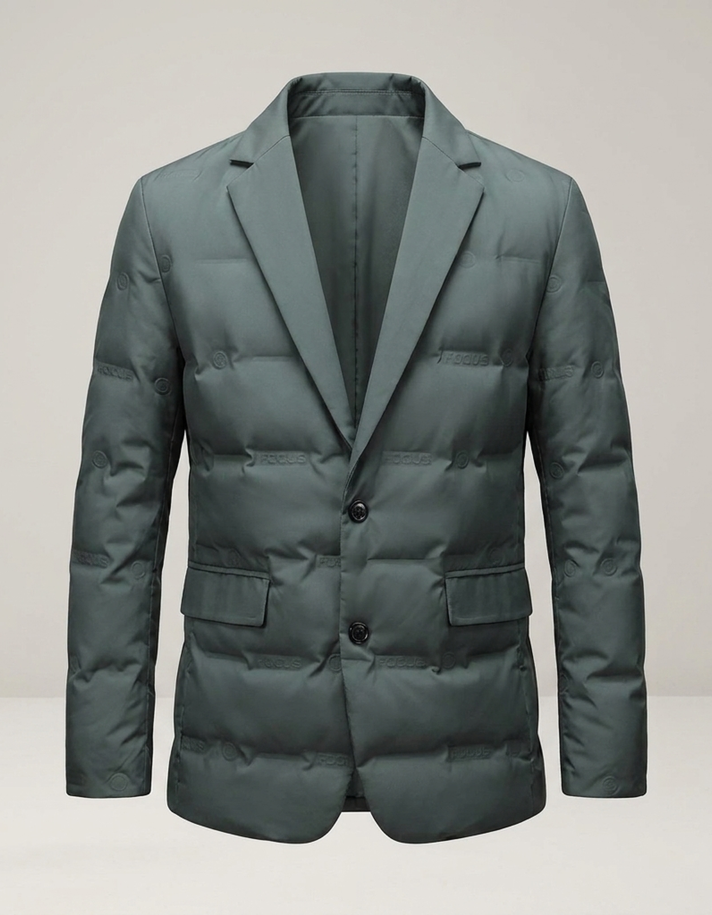 PLUXSTYLE::numise::mens-notch-lapel-puffer-parka::pack-green